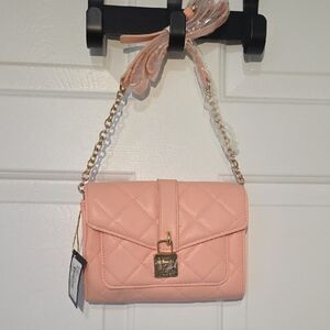 Nwt Quilted Pink Bebe Crossbody Shoulder Bag with Gold Chain